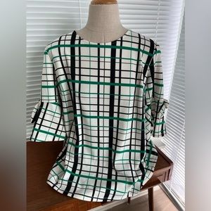Jules & Leopold Mondrian Style Print Top in Green & Black